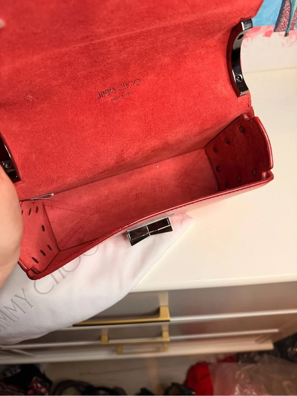 Authentic Jimmy Choo Hot Pink Leather Chain Strap Crossbody